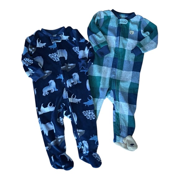 Carter's Other - Carters Baby Boy 9M Fleece Footed Pajamas 2 Pack Plaid Arctic Animal‎ Sleepers